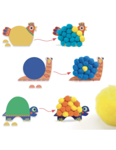 Collage Animales Suaves Djeco | Manualidad con pompones para niños 2