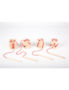 Daus de fusta amb cordons per enfilar de Tickit