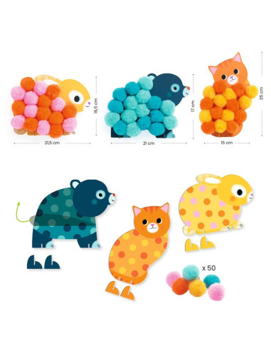 Collage amb Pompons Animals i Cercles Djeco | Manualitat infantil