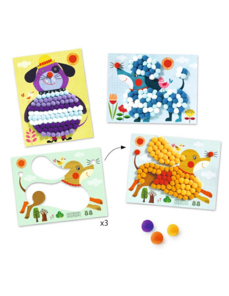 Crea con Pompones Perros para Acariciar Djeco | Manualidad infantil