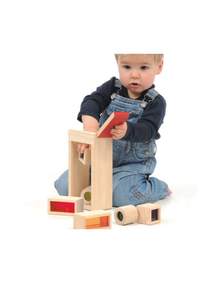 Blocs translúcids amb so | Joguina sensorial de fusta 18 mesos+