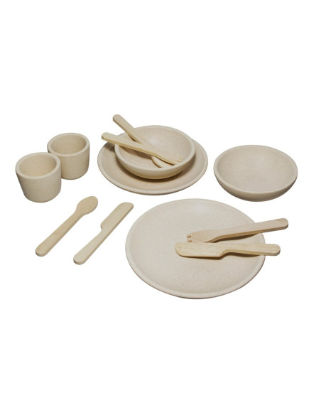 Set de vasos, platos y cubiertos PlanToys | Juego simbólico de madera