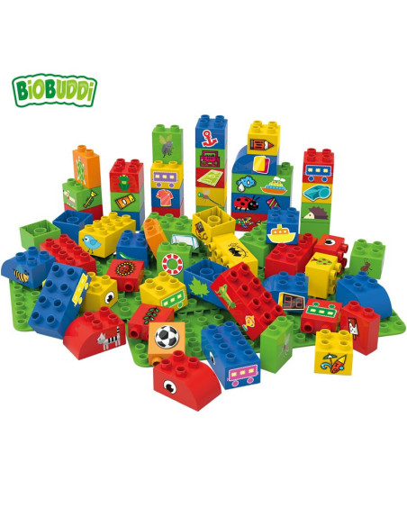 Juego de construcción ecológico BiOBUDDi 60 piezas | Bloques sostenibles