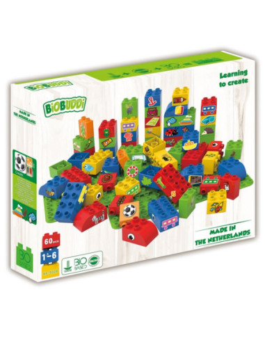 Juego de construcción ecológico BiOBUDDi 60 piezas | Bloques sostenibles