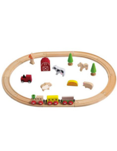 Conjunto tren granja | Circuito de tren de madera infantil