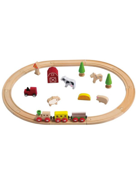 Conjunto tren granja | Circuito de tren de madera infantil