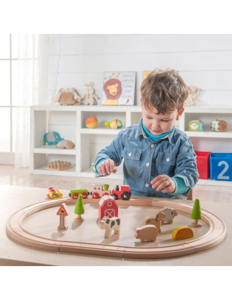 Conjunto tren granja | Circuito de tren de madera infantil