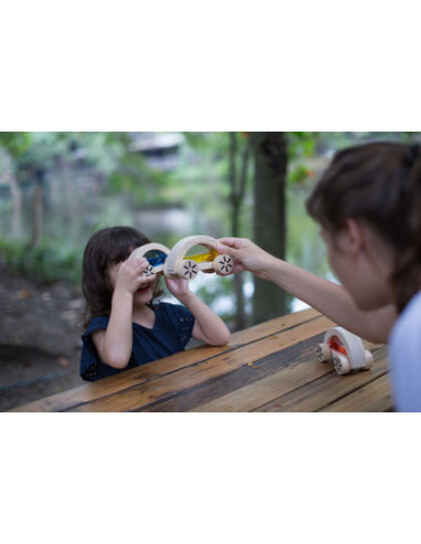 Cotxe de fusta amb aigua de color groc