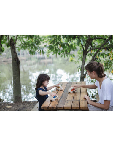 Cotxe de fusta amb aigua de color groc