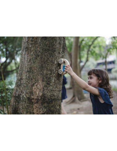 Cotxe de fusta amb aigua de color groc