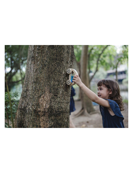 Cotxe de fusta amb aigua de color groc