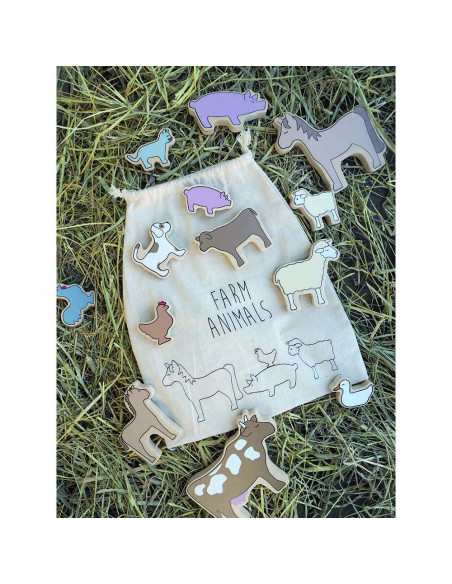 Animals de granja de fusta amb bossa Jabadabado | Figures de fusta
