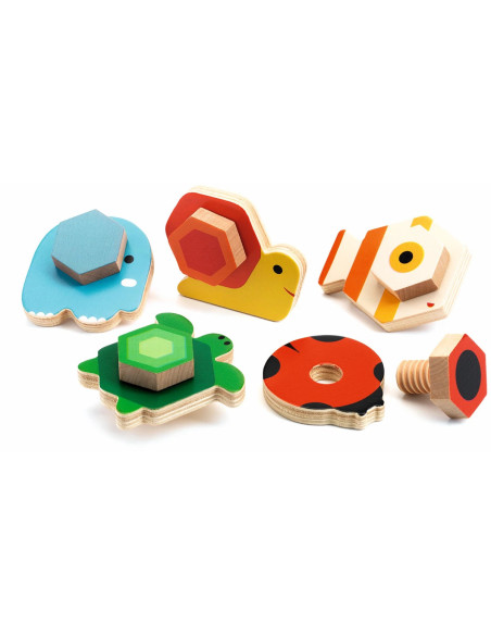 Tourna Basic | Juego de atornillar animales de madera