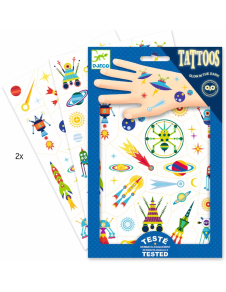 Tatuajes Espacio brillan en la oscuridad | Tatuajes temporales infantiles